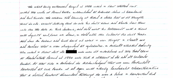 A handwritten excerpt from "WP's" story.