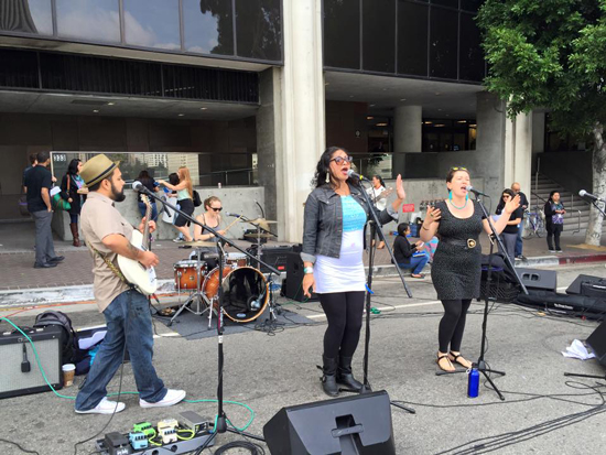 On May 26,2015, the Boyle Heights-based band Cuicani performed Lights On in front of the Los Angeles Unified School District during a key hearing to identify the district’s spending priorities for the upcoming year.