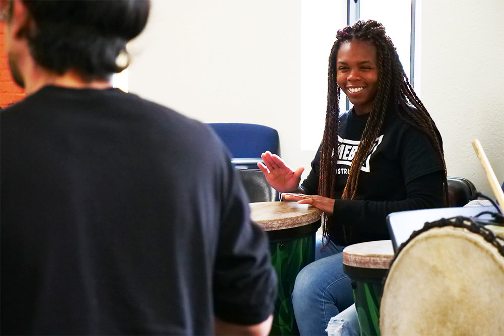 Reentry Through the Arts Afro-Colombian drumming class at Homeboy Industries.