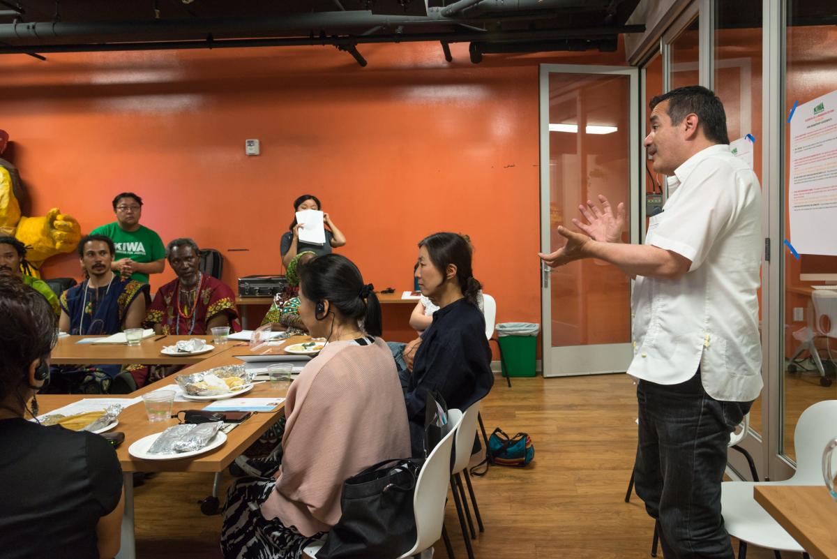 Russell shares his experience working across cultures at L.A. Uprising: 25 Years Later, a Traditional Arts Roundtable in Koreatown - June 2017. Farah Sosa/ACTA.