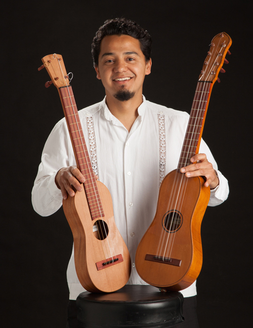 Master artist Cesar Castro with instruments he constructed