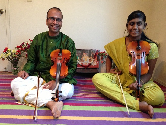  Master Carnatic violoinst Saravanapriyan Sriraman (left) and his 2013 apprentice Divya Mohan
